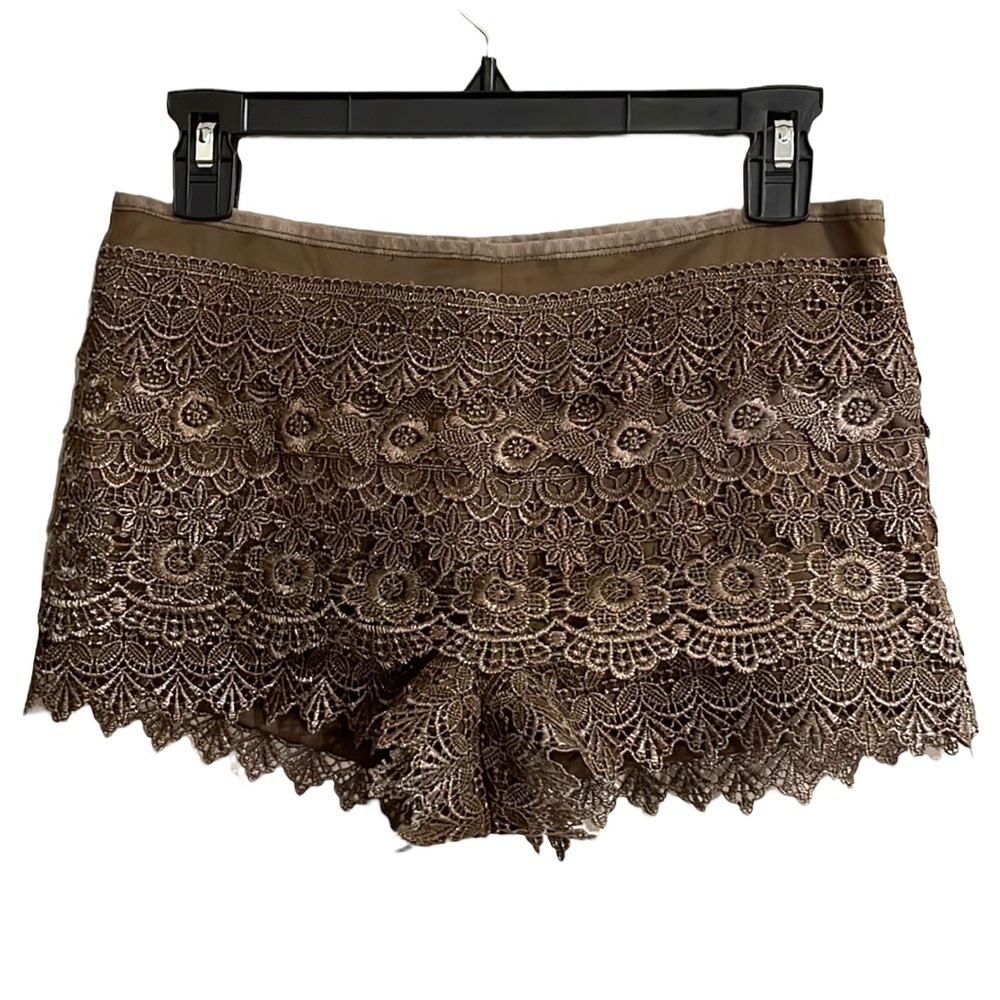 Foreign Exchange bronze colored crochet floral lace shorts in US size small.